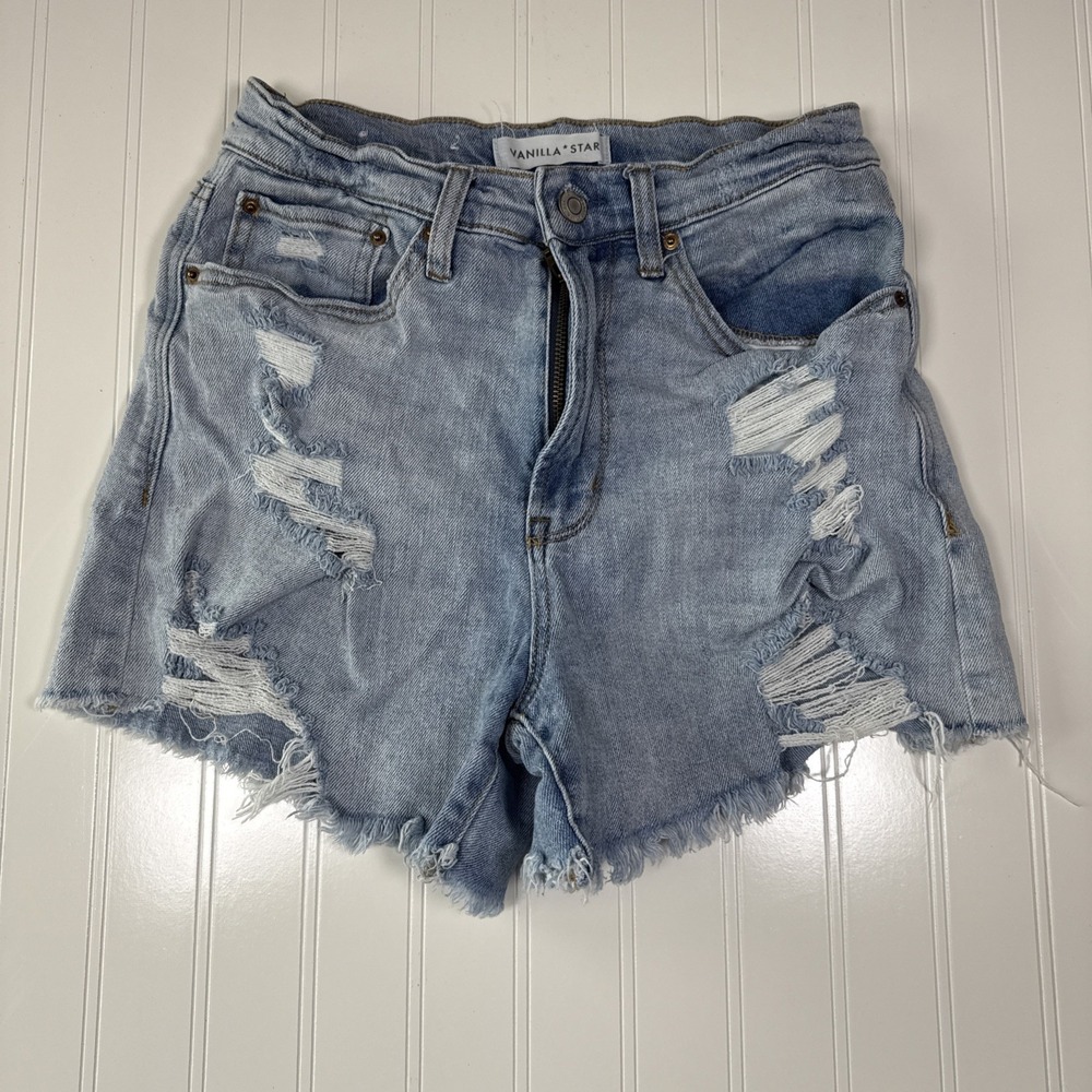 Vanilla Star Women's Denim Cut Off Shorts Distressed Light Wash High Rise Size 5